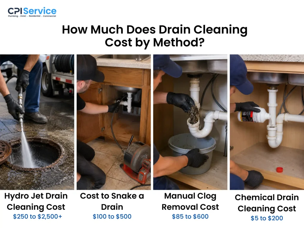 how much does drain cleaning cost by method
